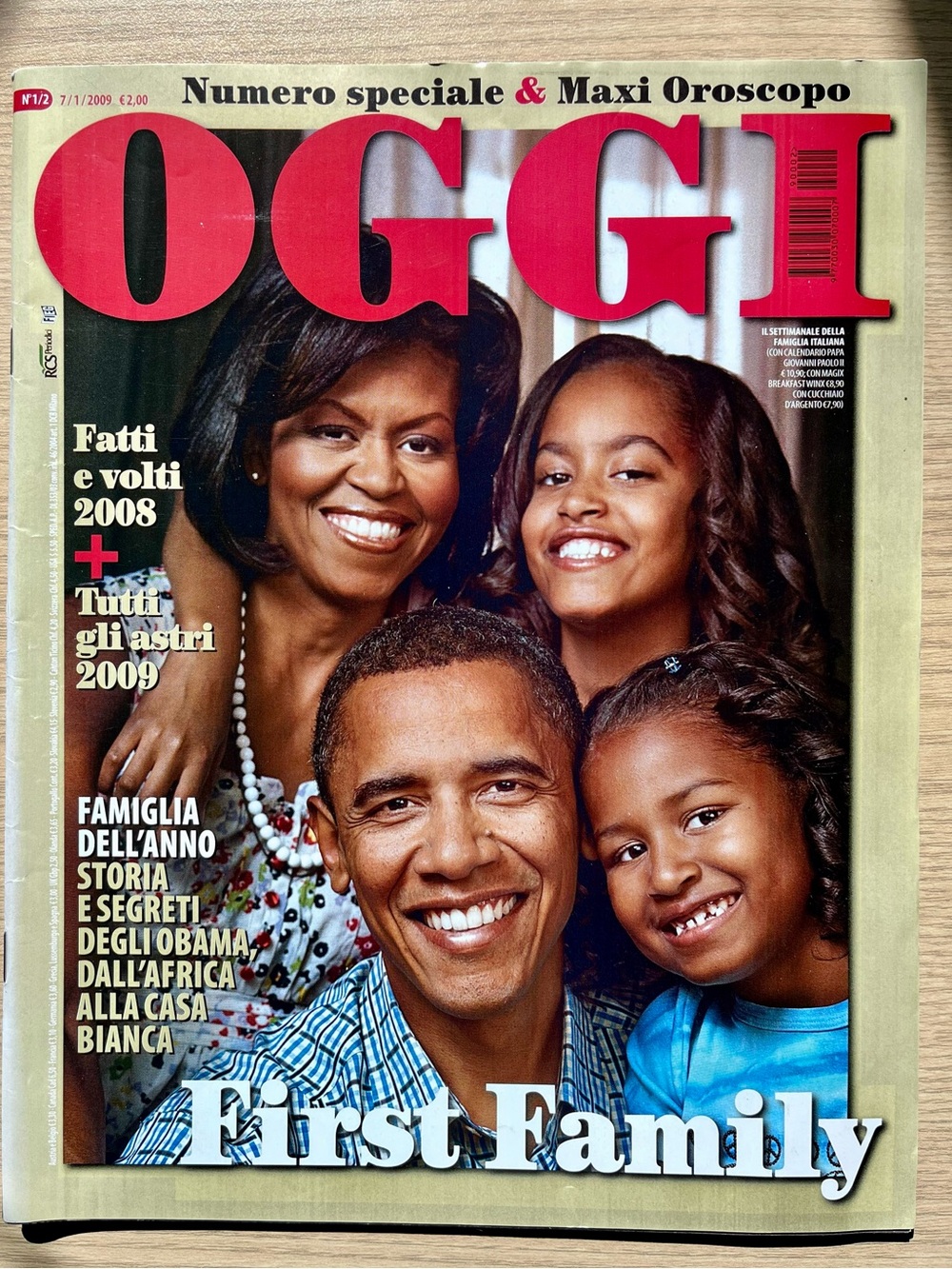 Vintage 2009 OGGI Italian Magazine Barack Obama First Family Cover Historic